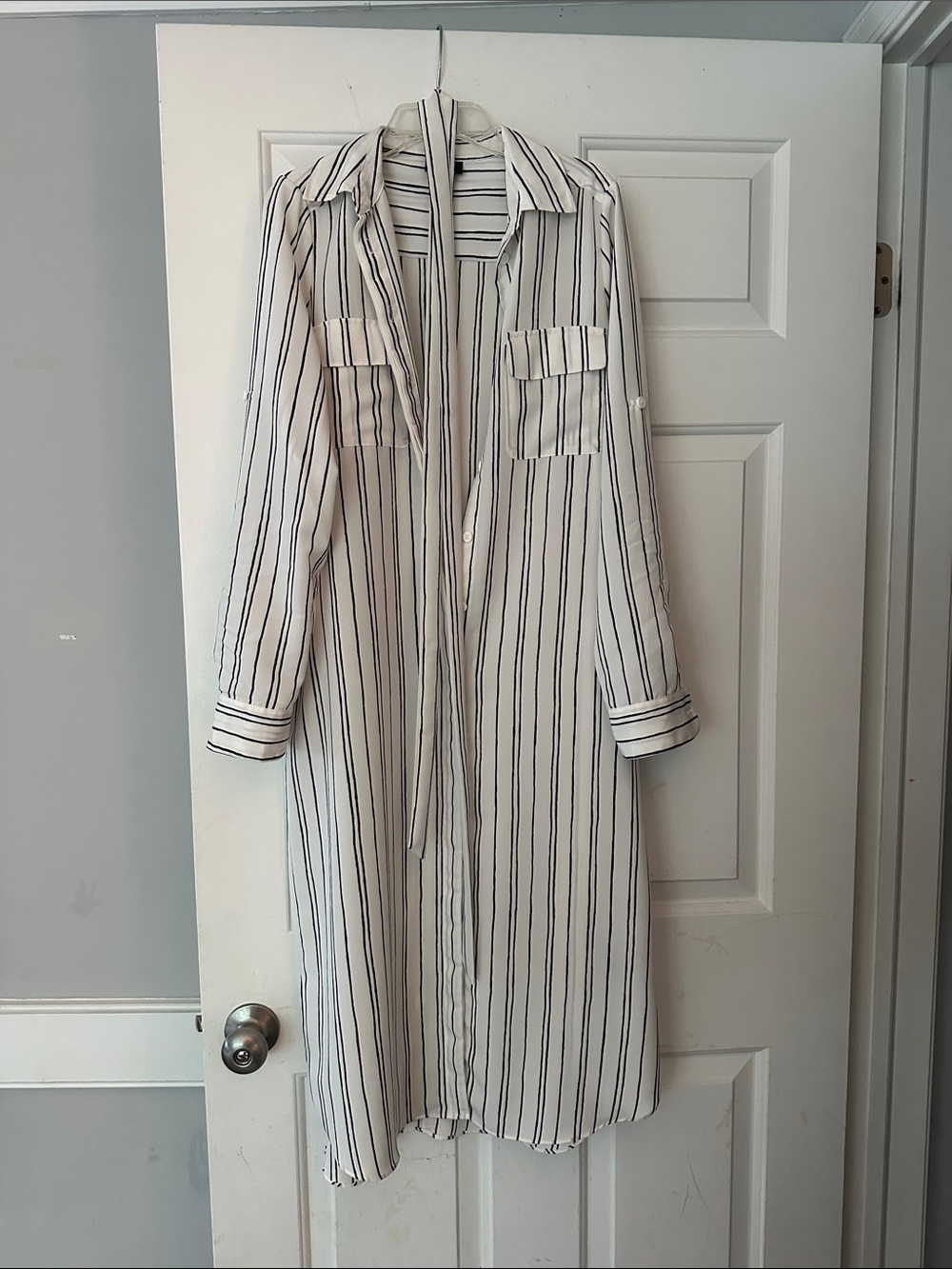 Who What Wear Black and White Striped Button Front Shirt Dress - XS